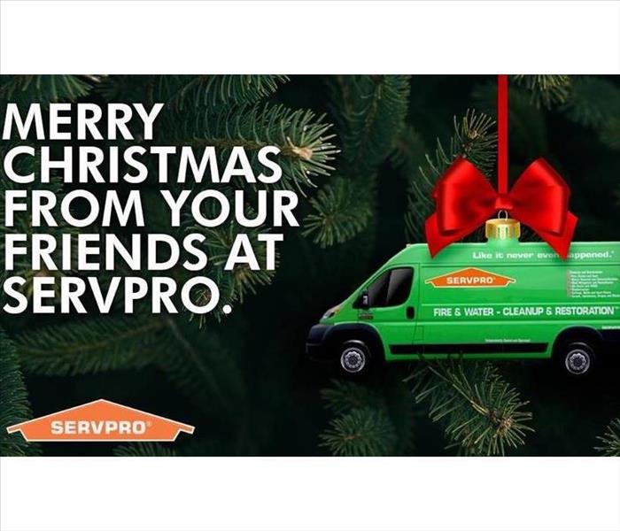 Christmas tree with Servpro green van ornament and red bow